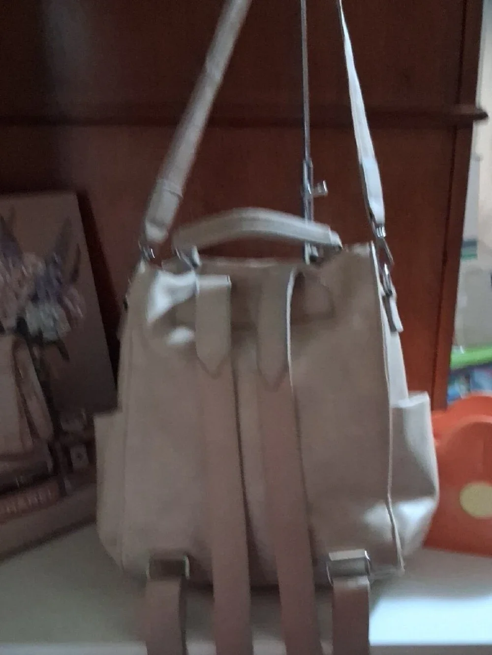 Genuine Leather Beige Convertible Women’s Backpack Tote - Unbranded